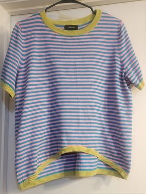 Dokotoo Striped Knit Top Colorblock Trim Short Sleeve Sweater L